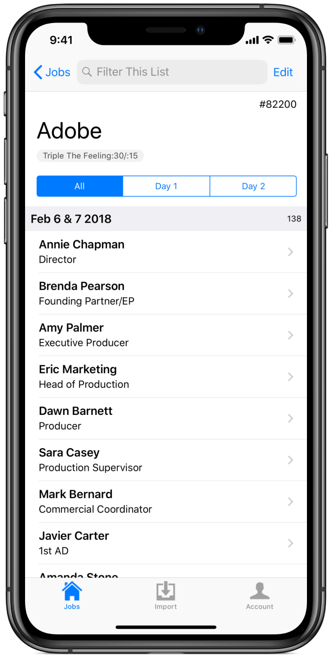 iPhone with callsheet view